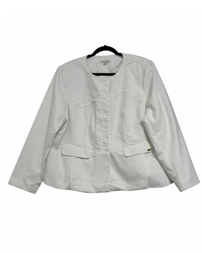 Calvin Klein White Collarless Peplum Blazer