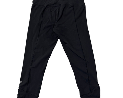Lululemon Black Activewear Leggings with Floral Waistband and Ruched Zip Detail