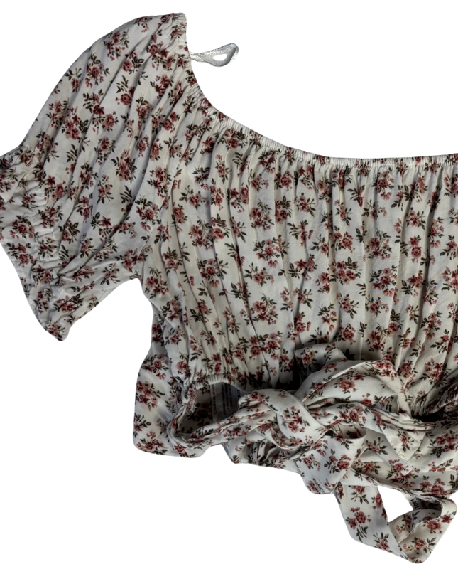 Hollister White Floral Smocked Short Sleeve Crop Top