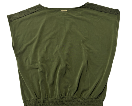 Michael Kors Green Smocked Hem Lace Shoulder Top