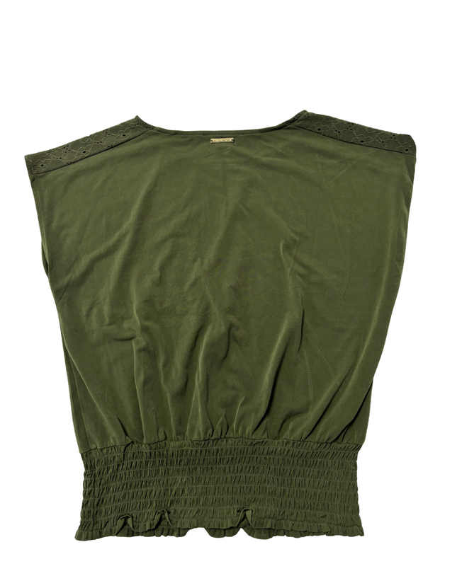 Michael Kors Green Smocked Hem Lace Shoulder Top