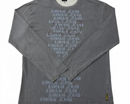Armani Jeans Grey Graphic Long Sleeve Crewneck T-Shirt