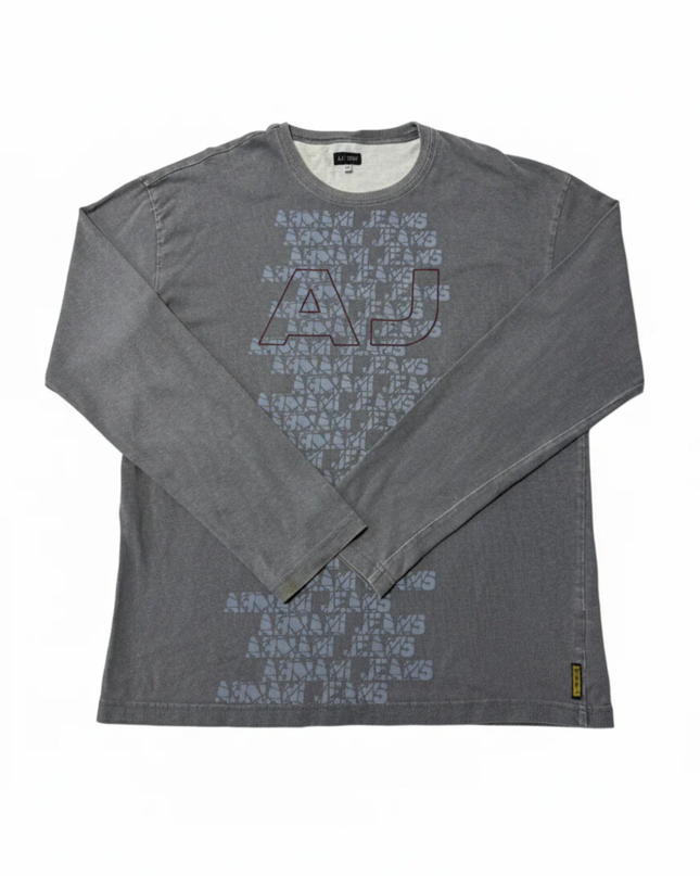 Armani Jeans Grey Graphic Long Sleeve Crewneck T-Shirt