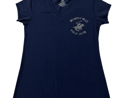 Beverly Hills Polo Club Navy Blue Embellished V-Neck T-Shirt