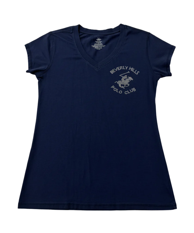 Beverly Hills Polo Club Navy Blue Embellished V-Neck T-Shirt
