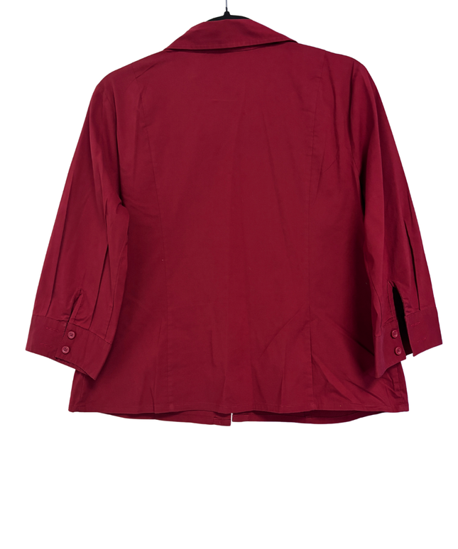 Apostrophe Red 3/4 Sleeve Button-Down Blouse