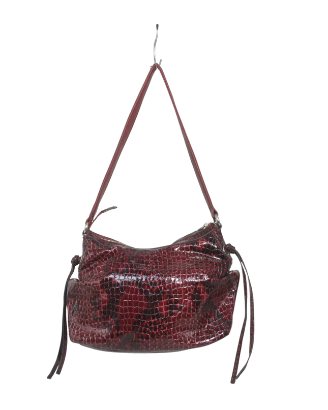 Guess Burgundy Snake Embossed Faux Leather Shoulder Bag