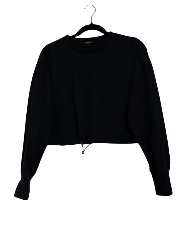 XOXO Black Long Sleeve Drawstring Hem Crop Top