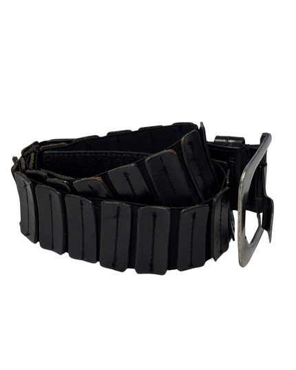Chic Black Elasticated Segmented Panel Waist Belt