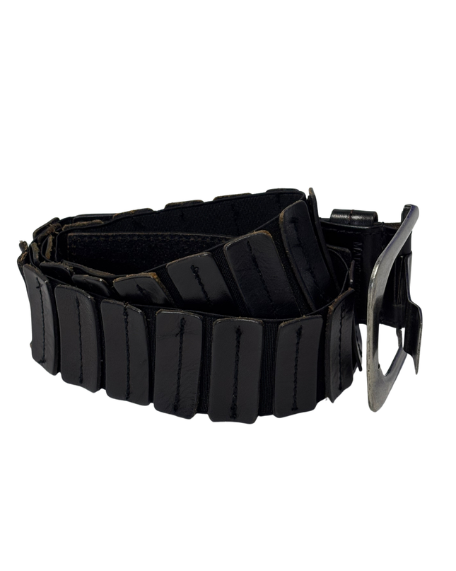Chic Black Elasticated Segmented Panel Waist Belt