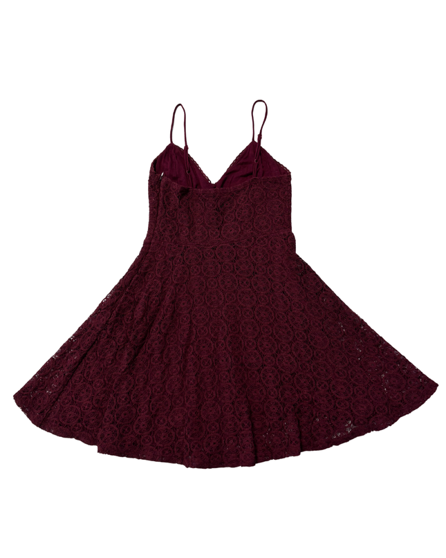 Ecoté Maroon Lace V-Neck Fit & Flare Mini Dress