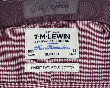 T.M. Lewin Burgundy Slim Fit Easy-Iron Cotton Dress Shirt W/TAG