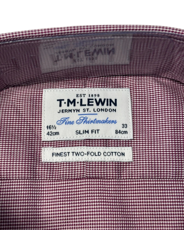 T.M. Lewin Burgundy Slim Fit Easy-Iron Cotton Dress Shirt W/TAG