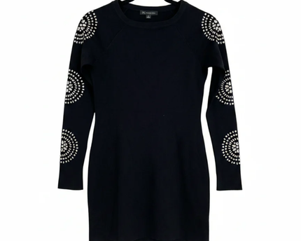 INC International Concepts Black Embellished Long Sleeve Knit Mini Dress