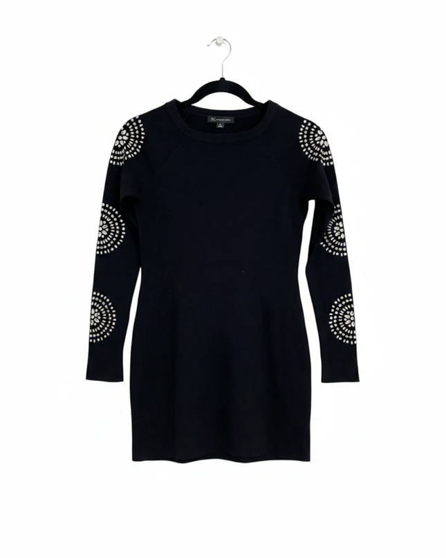 INC International Concepts Black Embellished Long Sleeve Knit Mini Dress