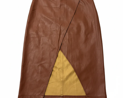 NA-KD Brown Faux Leather Wrap Midi Skirt