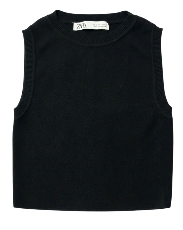 Zara Black Ribbed Knit Sleeveless Cropped Vest