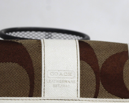 Coach Brown/White Signature Canvas Mini Bag Wallet