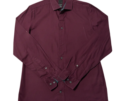 H&M Maroon Slim Fit Long Sleeve Button-Down Shirt