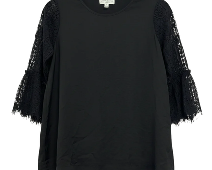 JohnPaulRichard Black Fancy Lace Sleeve Petite Blouse W/Tags