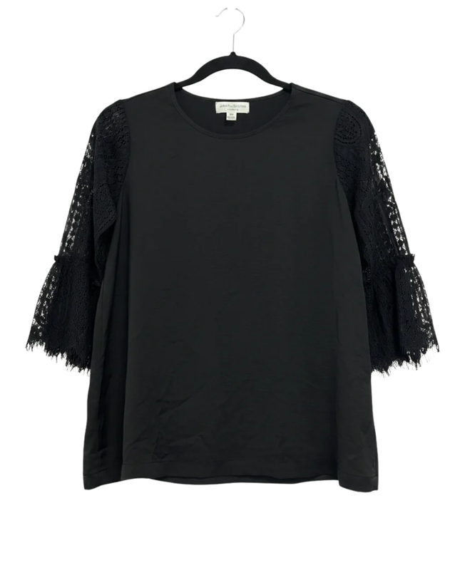 JohnPaulRichard Black Fancy Lace Sleeve Petite Blouse W/Tags
