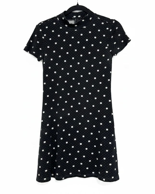 Forever 21 Black Polka Dot Mock Neck Mini Dress