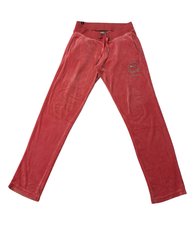 Puma Pink Velour Embroidered Crest Track Pants