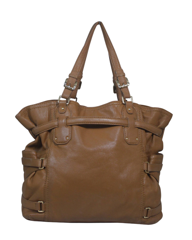 Michael Kors Brown Pebble Leather Buckle Satchel