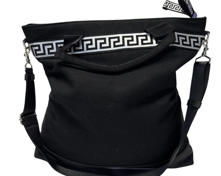 Versace Fragrances Black Greek Key Canvas Handbag