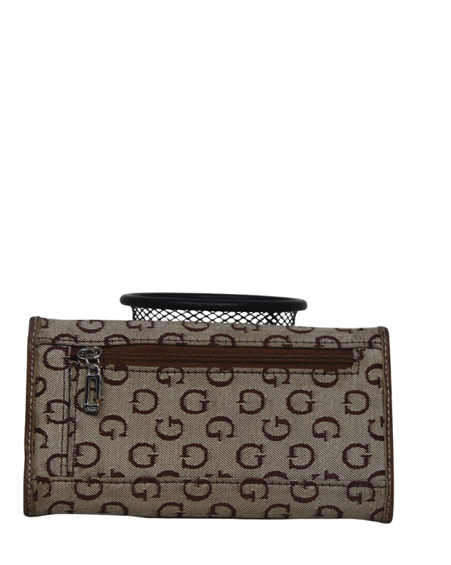 Guess Beige and Brown Monogram Trifold Wallet
