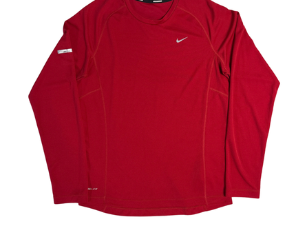 Nike Red Running V-Neck Long Sleeve Sports T-Shirt