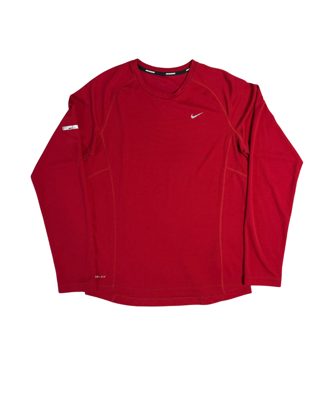 Nike Red Running V-Neck Long Sleeve Sports T-Shirt