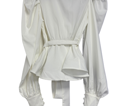 Missguided White Puff Sleeve Peplum Tie-Waist Blouse