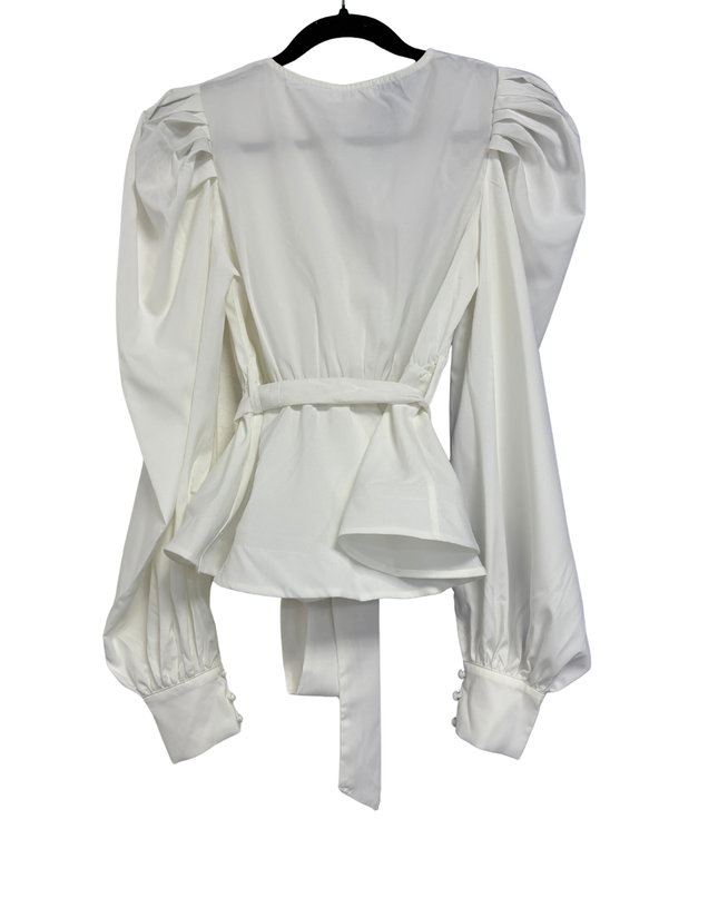 Missguided White Puff Sleeve Peplum Tie-Waist Blouse