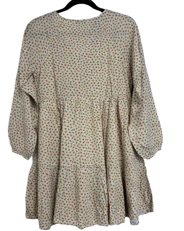 American Eagle Cream Floral Long Sleeve Tiered Mini Dress