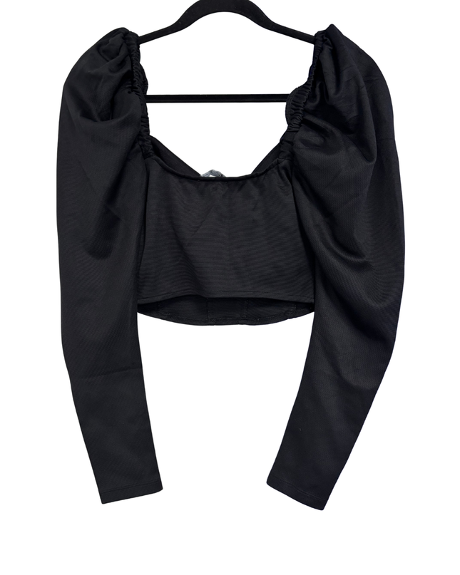 Zara Black Long Sleeve Puff Shoulder Corset Top