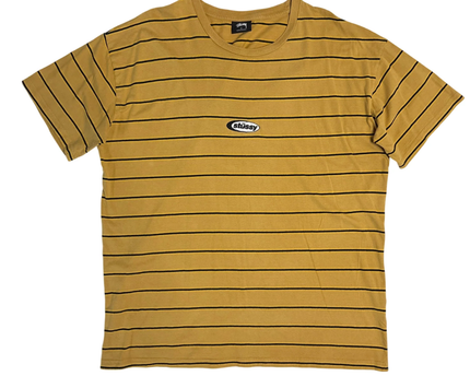 Stussy Mustard Yellow Striped Oval Logo T-Shirt