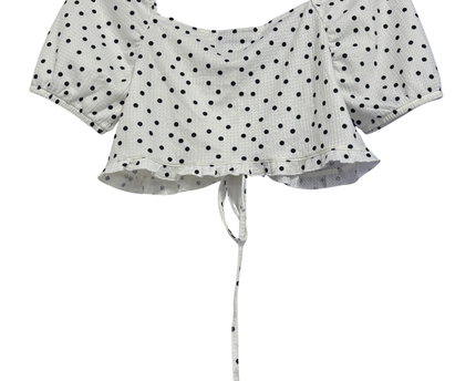 Asos White Polka Dot Ruched Front Puff Sleeve Crop Top