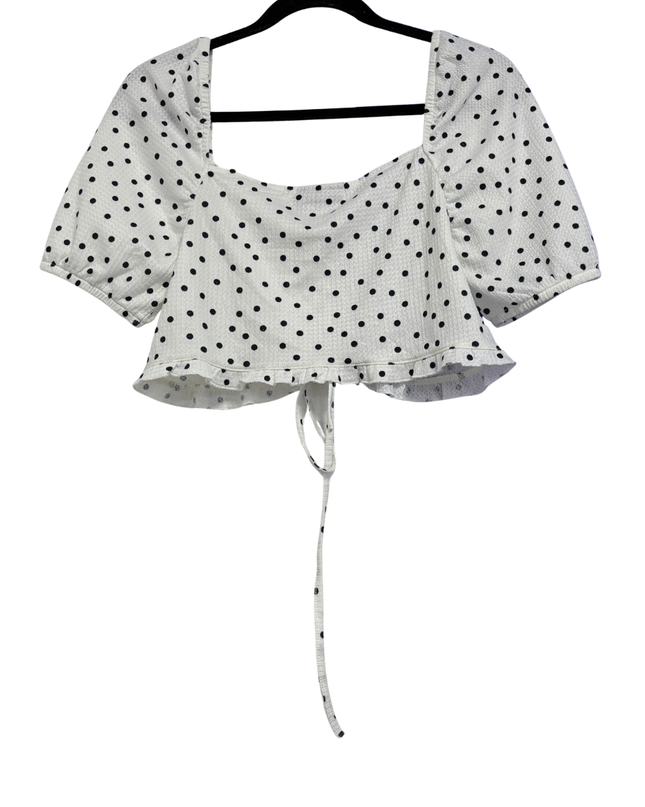 Asos White Polka Dot Ruched Front Puff Sleeve Crop Top