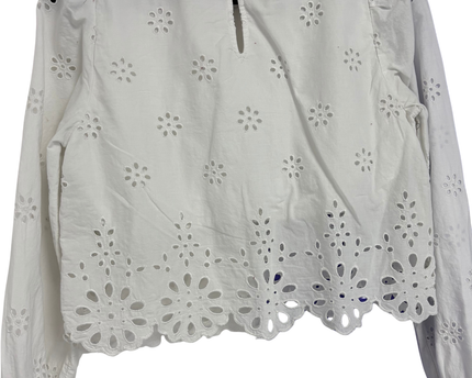 American Eagle White Floral Eyelet Scalloped Hem Blouse