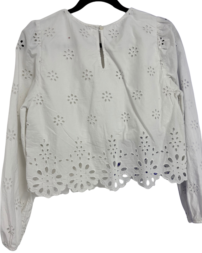 American Eagle White Floral Eyelet Scalloped Hem Blouse