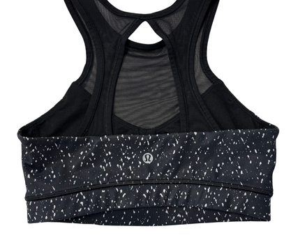 Lululemon Black and White Speckled Mesh High-Neck Sports Bra