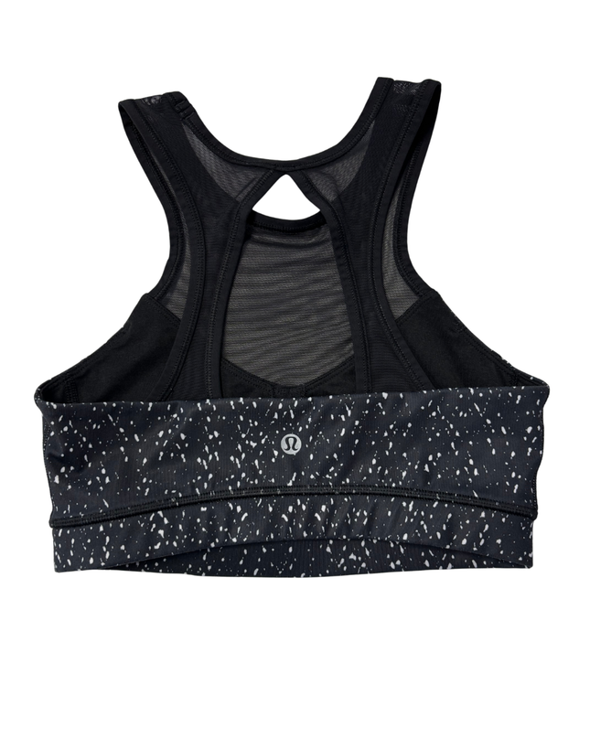 Lululemon Black and White Speckled Mesh High-Neck Sports Bra