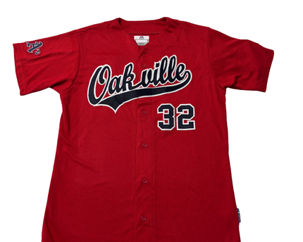 Majestic Red Oakville 32 Button-Up Baseball Jersey