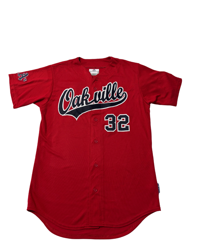 Majestic Red Oakville 32 Button-Up Baseball Jersey