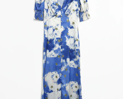 Never Fully Dressed Blue/White Cloud and Star Print Maxi Dress
