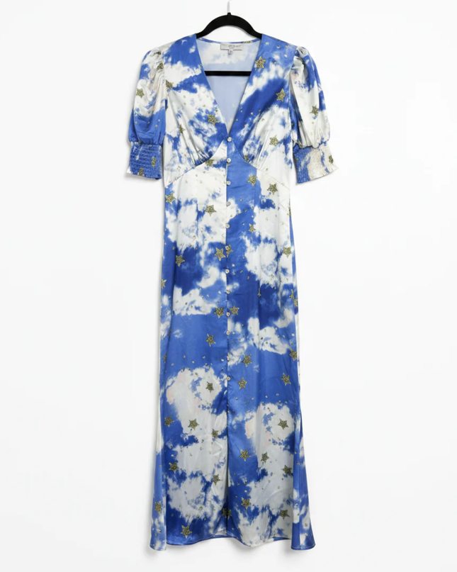 Never Fully Dressed Blue/White Cloud and Star Print Maxi Dress