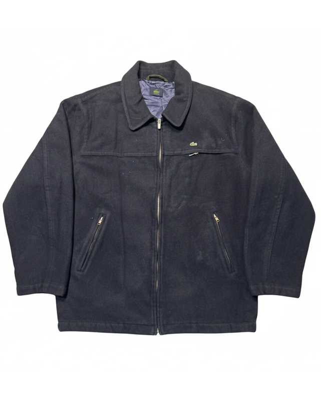 Lacoste Navy Blue Wool Blend Zip-Up Jacket