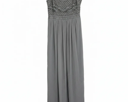 Adrianna Papell Gray Embellished Maxi Evening Dress