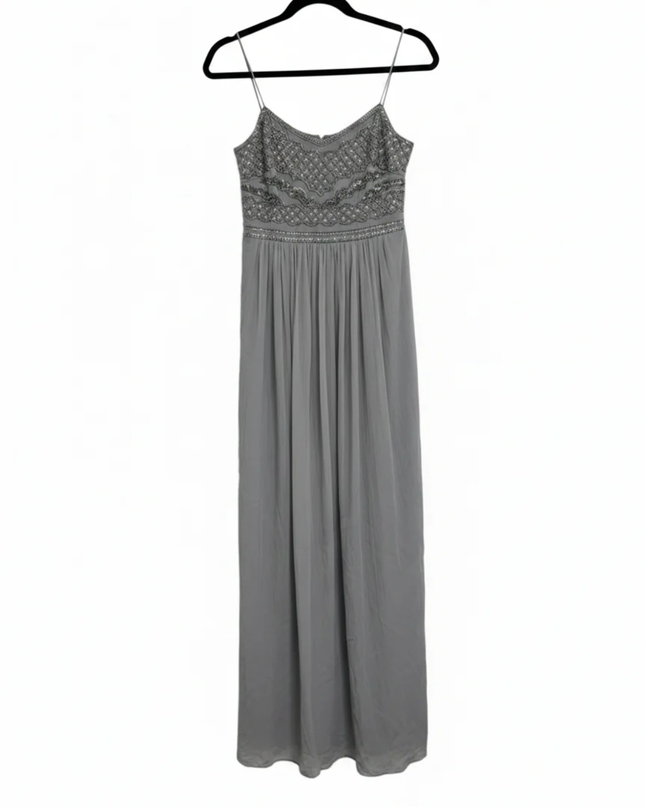 Adrianna Papell Gray Embellished Maxi Evening Dress